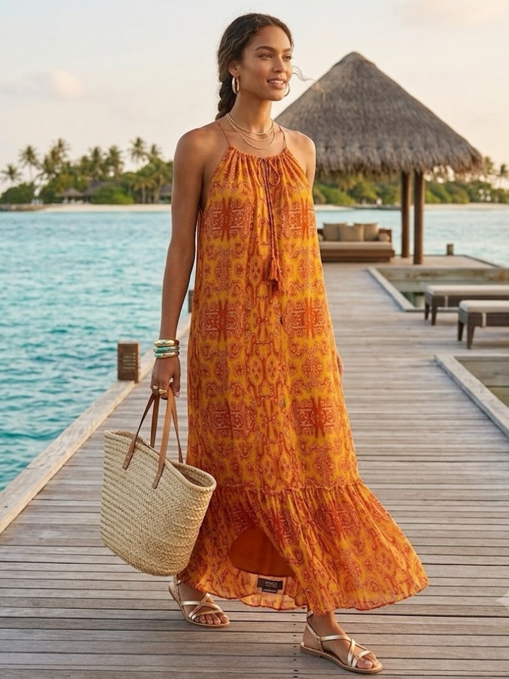 Animale Brazil Orange Printed Dress 42 M/L